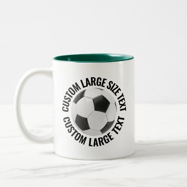 Soccer Ball & Large Text HUNTER GREEN 11oz Custom Two-Tone Coffee Mug (Left)