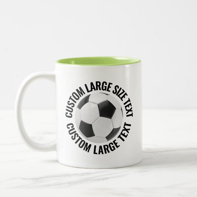 Soccer Ball & Large Text LIME GREEN 11oz Custom Two-Tone Coffee Mug (Left)