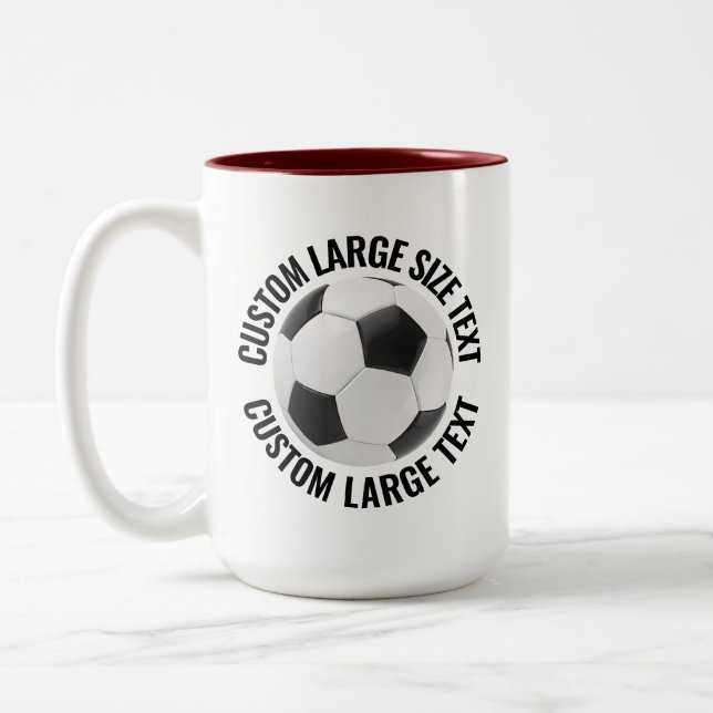 Soccer Ball & Large Text MAROON 15oz Custom Two-Tone Coffee Mug (Left)