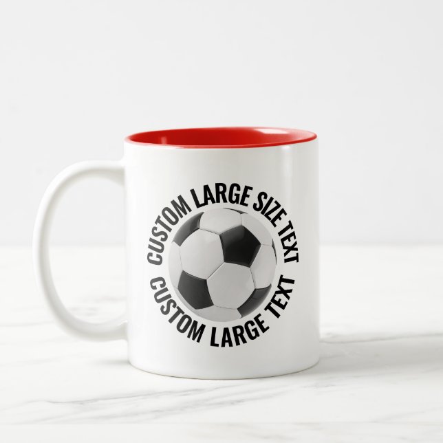 Soccer Ball & Large Text RED 11oz Custom Two-Tone Coffee Mug (Left)