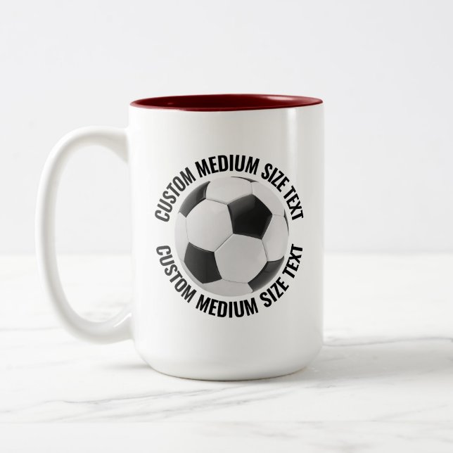 Soccer Ball & Medium Text MAROON 15oz Custom Two-Tone Coffee Mug (Left)