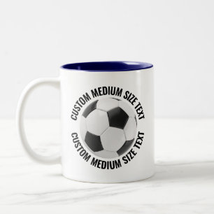 Soccer Ball & Medium Text NAVY BLUE 11oz Custom Two-Tone Coffee Mug