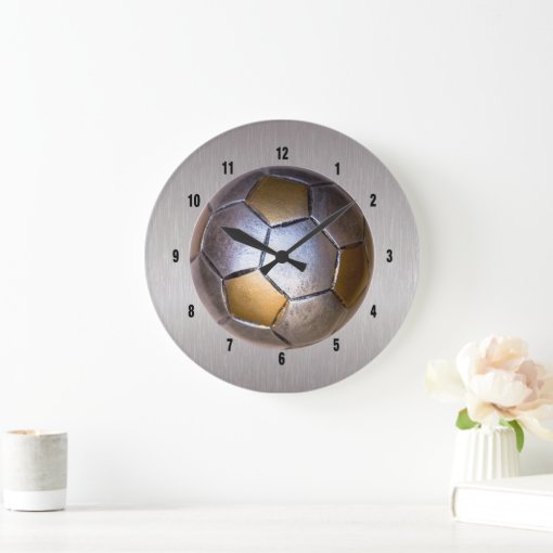 Soccer Ball Metallic Design Large Clock | Zazzle