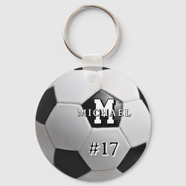 Soccer Ball Monogram Football Sports Photo Keychain (Front)