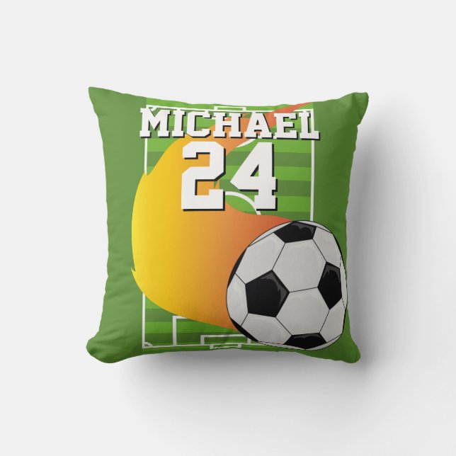 Soccer Ball Name Jersey Number Sports Throw Pillow (Front)