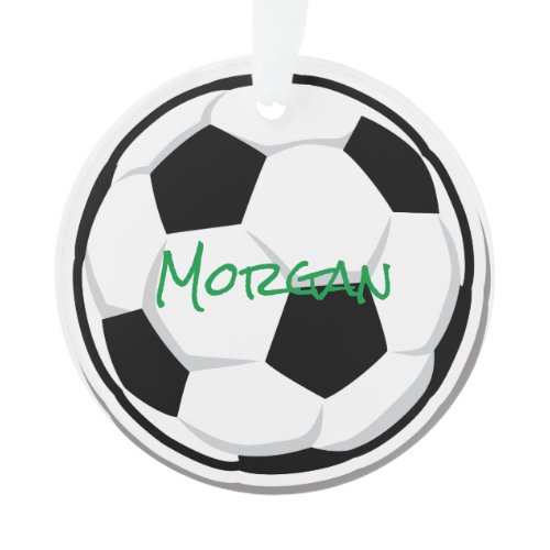 Soccer Ball NAME Sports Green Black White Balls Ornament