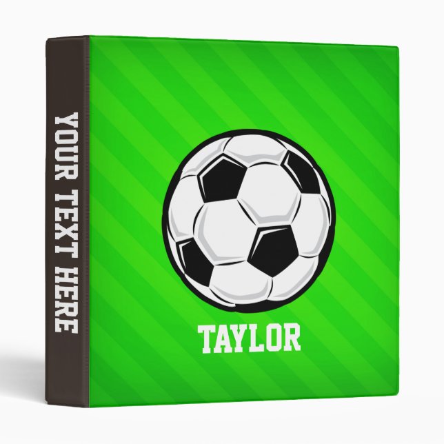 Soccer Ball; Neon Green Stripes 3 Ring Binder (Front/Spine)