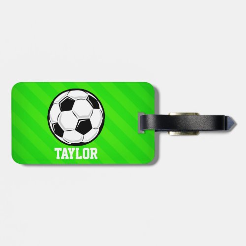 Soccer Ball Neon Green Stripes Luggage Tag