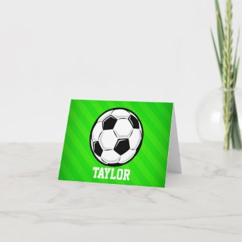 Soccer Ball; Neon Green Stripes Note Card by Birthday_Party_House at Zazzle