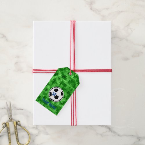 Soccer Ball Number Team Name Green Grass Kids Gift Tags