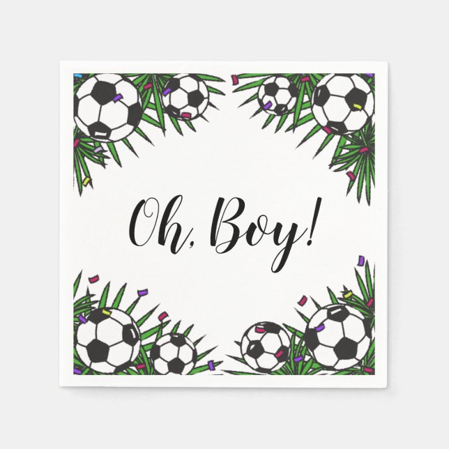 Soccer Ball Oh Boy Sports Game Theme Baby Shower   Napkins (Front)