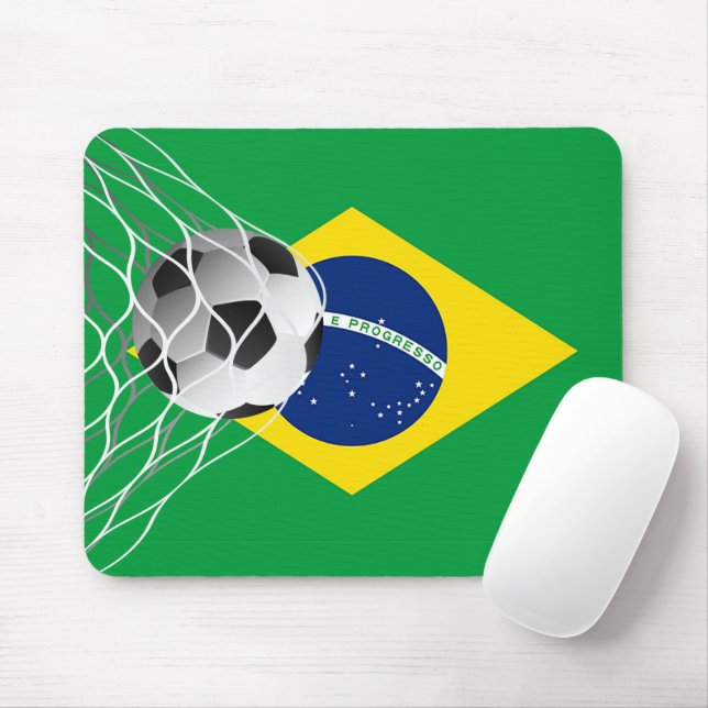 Soccer Ball On Brazilian Flag Mouse Pad (With Mouse)