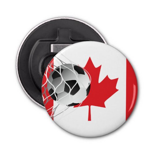 Soccer Ball On Canadian Flag Bottle Opener