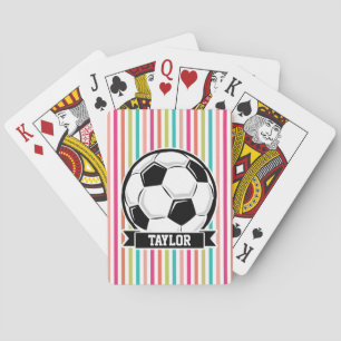 Soccer Ball on Colorful Stripes Poker Cards