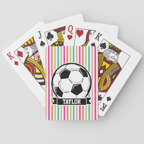 Soccer Ball on Colorful Stripes Poker Cards