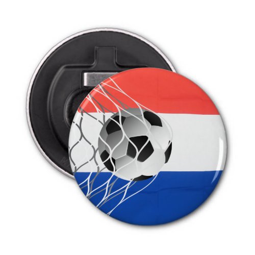 Soccer Ball On Dutch Flag Bottle Opener
