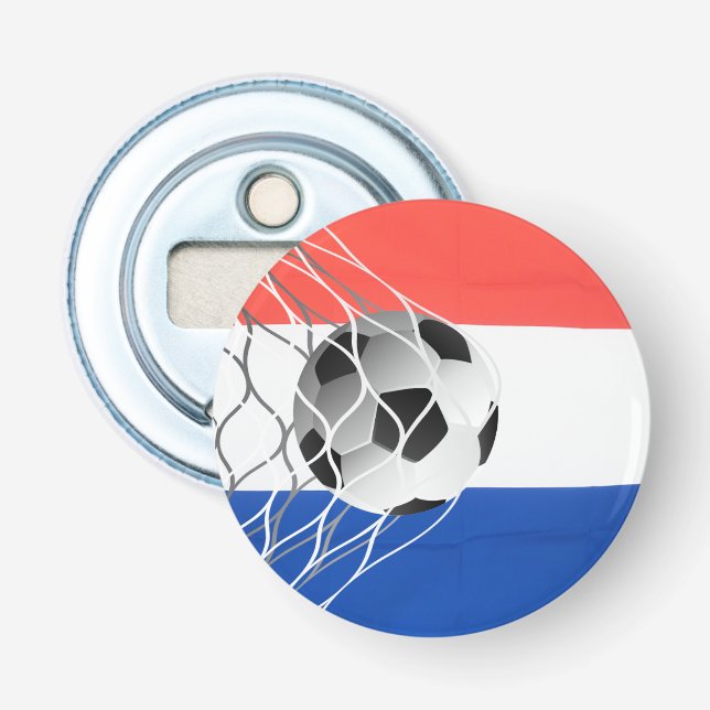 Soccer Ball On Dutch Flag Bottle Opener (Front)