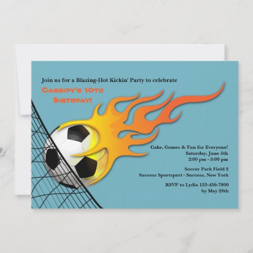 Soccer Ball On Fire Birthday Party Invitation