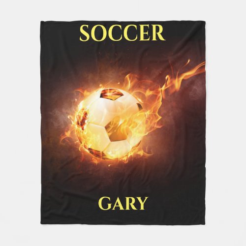 Soccer ball on fire blanket with personalized name