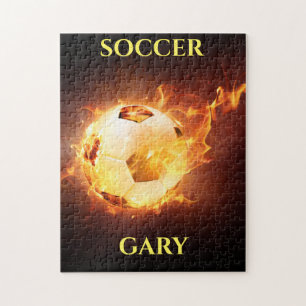 Soccer ball on fire puzzle for kids.