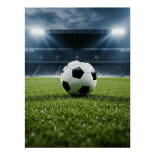 Soccer Ball on Grass Field Under Stadium Lights – Poster