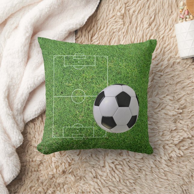 Soccer Ball On Grass Sports Field Throw Pillow (Blanket)