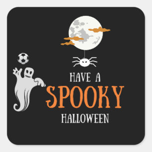 Soccer ball on halloween ghost spider trick treat square sticker