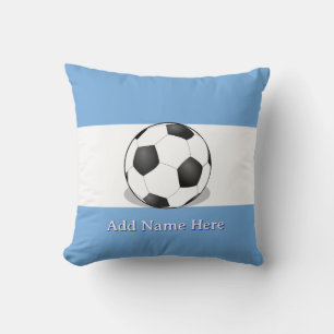 Soccer Ball on Light Blue and White Background Throw Pillow