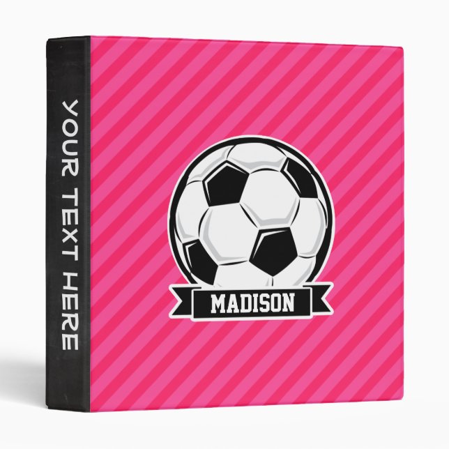 Soccer Ball on Neon Pink Stripes 3 Ring Binder (Front/Spine)