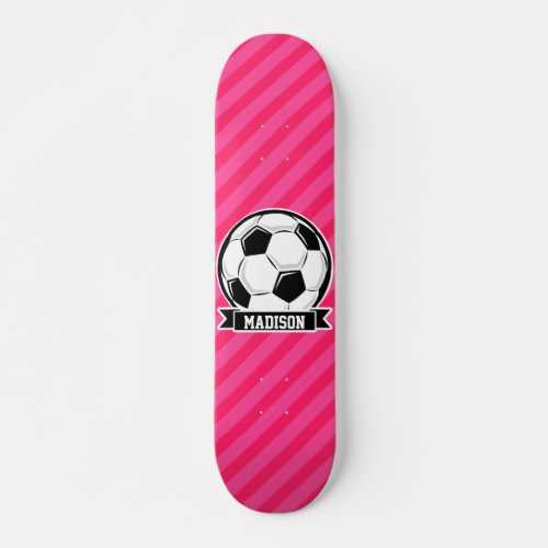 Soccer Ball on Neon Pink Stripes Skateboard