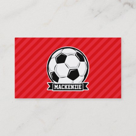 Soccer Ball On Red Diagonal Stripes Business Card