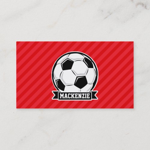Soccer Ball on Red Diagonal Stripes Business Card