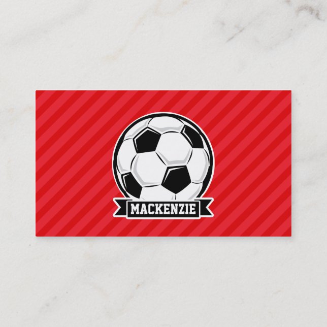 Soccer Ball on Red Diagonal Stripes Business Card (Back)