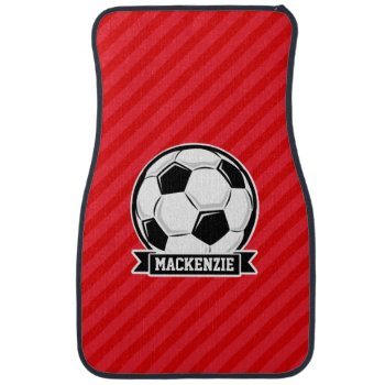 Soccer Ball On Red Diagonal Stripes Car Mat by Birthday_Party_House at Zazzle
