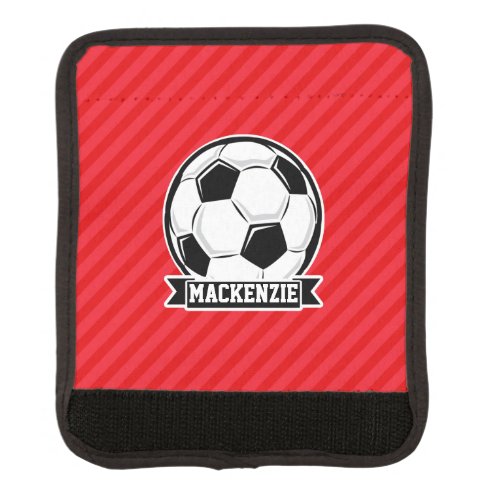 Soccer Ball on Red Diagonal Stripes Luggage Handle Wrap