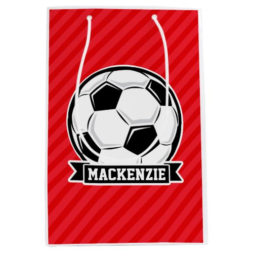 Soccer Ball on Red Diagonal Stripes Medium Gift Bag