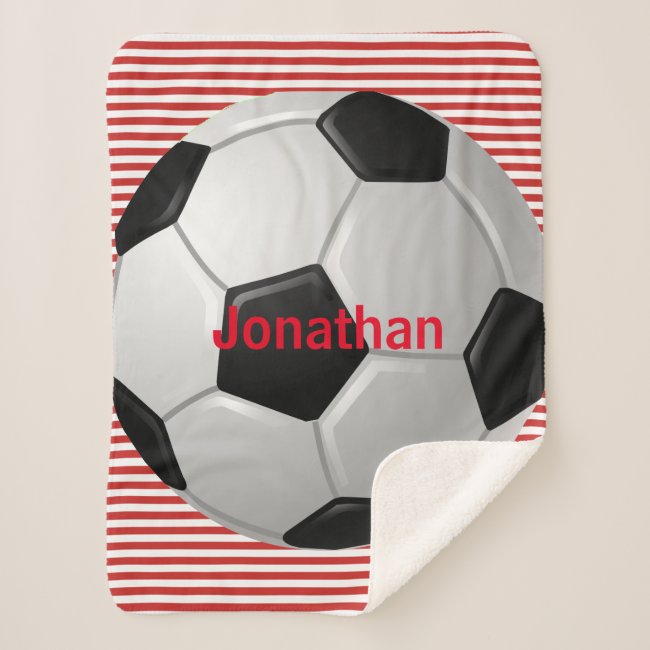 Soccer Ball on Stripes Design Sherpa Blanket