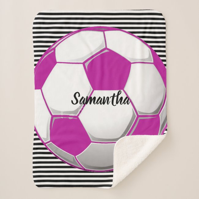 Soccer Ball on Stripes Design Sherpa Blanket