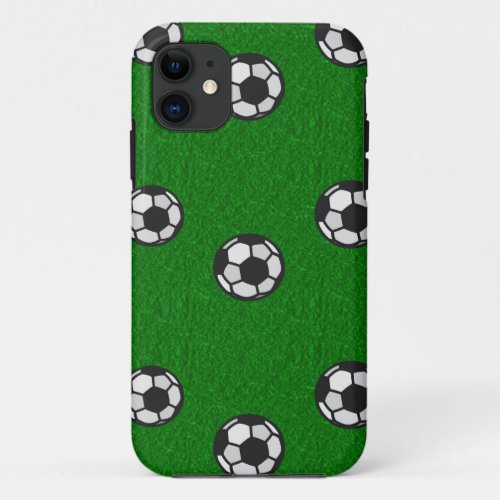 Soccer ball on textured grass patterned iPhone 11 case