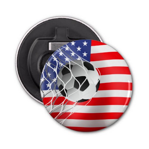 Soccer Ball On USA Flag  Bottle Opener