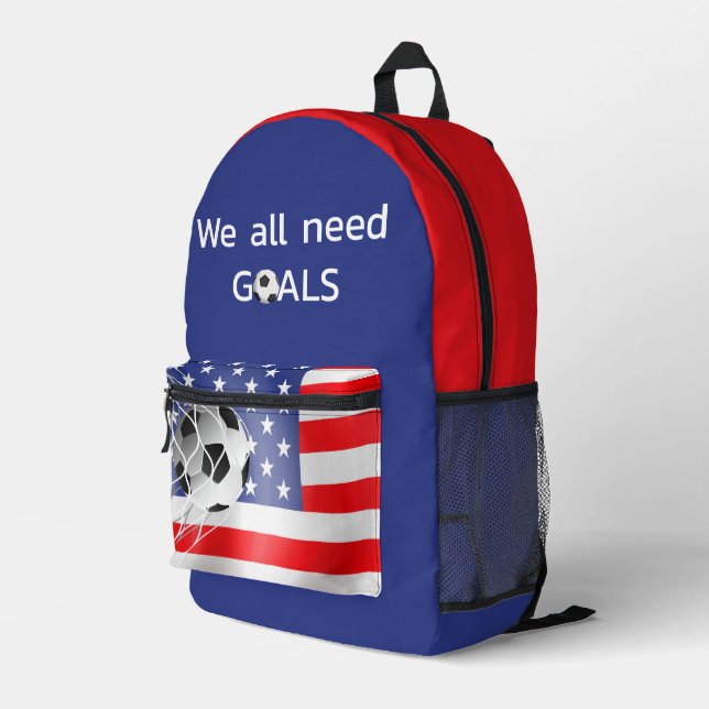 Soccer Ball On USA Flag  Printed Backpack (Back Corner Right)