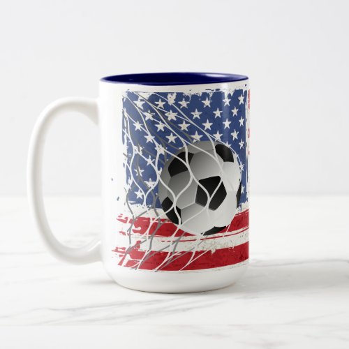 Soccer Ball On USA Flag Two_Tone Coffee Mug