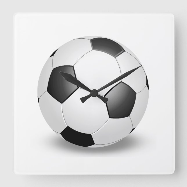 Soccer Ball on White Square Wall Clock (Front)