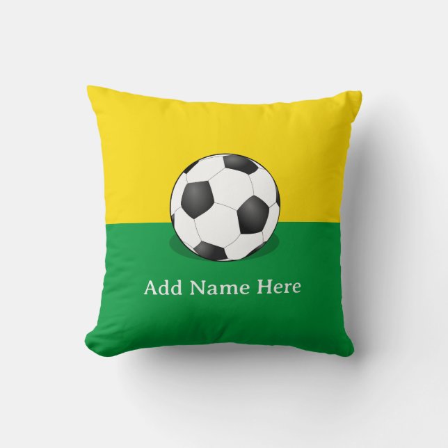 Soccer Ball on Yellow and Green Background Throw Pillow (Front)