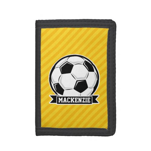 Soccer Ball on Yellow Stripes Trifold Wallet