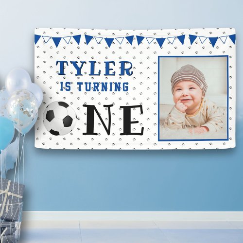 Soccer Ball One 1st Birthday Photo Birthday Party Banner