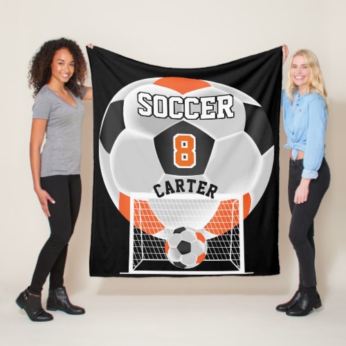 Soccer Ball _ Orange White and Black Fleece Blanket