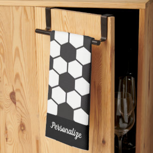 Soccer Ball Pattern Black White Design Personalize Kitchen Towel