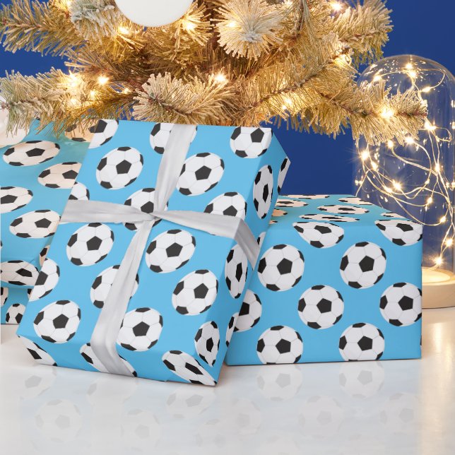 Soccer Ball Pattern blue Wrapping Paper (Holidays)