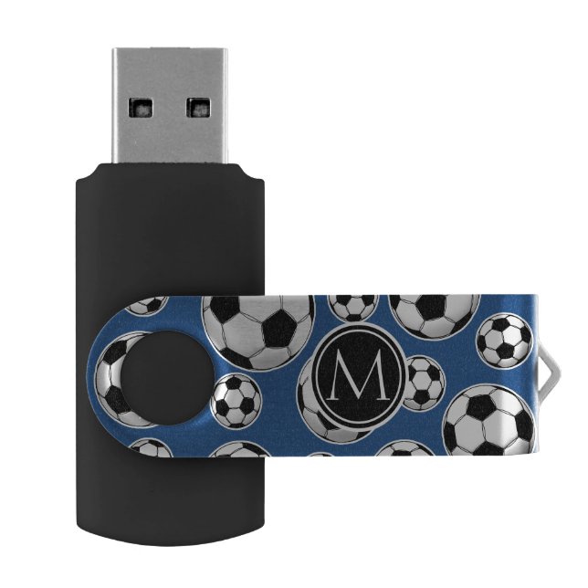 Soccer Ball Pattern Classic Blue USB Flash Drive (Opened)